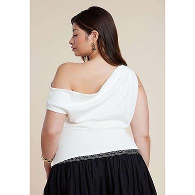 ELOQUII Women's Plus Size Asymmetrical Shirred Top