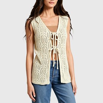 Womens Summer Crochet Sweater Vest Beach Vacation Casual Outfits Y2K Cute Tie Front Tops Trendy