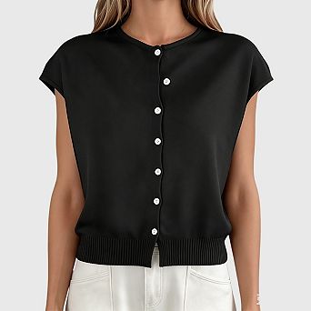 Womens Cap Sleeve Sweater Vest Lightweight Casual Knit Tank Tops Trendy Crew Neck Button Cardigans