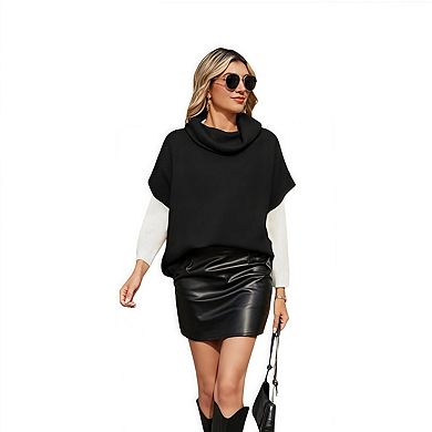 Womens Oversized Turtleneck Sweaters Short Batwing Sleeve Slouchy Loose Fit Chunky Pullover Tops