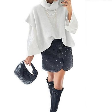 Womens Oversized Turtleneck Sweaters Short Batwing Sleeve Slouchy Loose Fit Chunky Pullover Tops