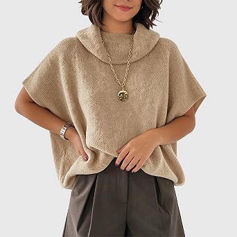 Womens Oversized Turtleneck Sweaters Short Batwing Sleeve Slouchy Loose Fit Chunky Pullover Tops