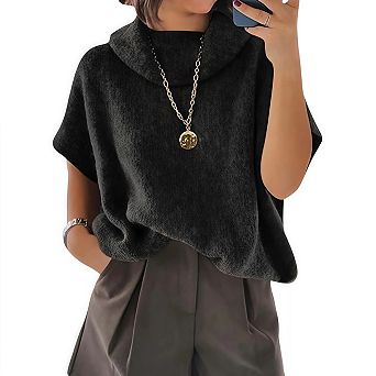 Womens Oversized Turtleneck Sweaters Short Batwing Sleeve Slouchy Loose Fit Chunky Pullover Tops