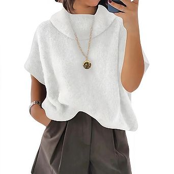 Womens Oversized Turtleneck Sweaters Short Batwing Sleeve Slouchy Loose Fit Chunky Pullover Tops