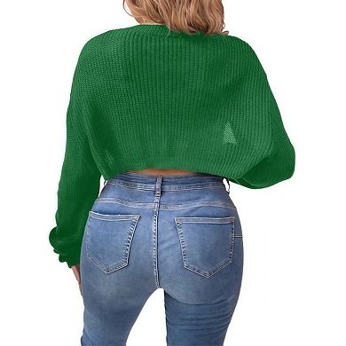 Plus Size Cropped Pullover Sweater for Women Long Sleeve Bolero Shrug Tops