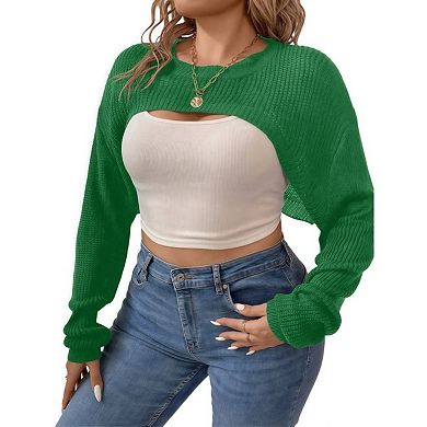 Plus Size Cropped Pullover Sweater for Women Long Sleeve Bolero Shrug Tops