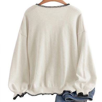 Womens Cardigan Sweaters V Neck Long Sleeve Open Front Bow Tie Knit Chunky Fall Outerwear