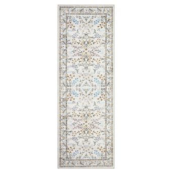 Modern Farmhouse Floral Runner & Area Rug Washable, Collapsible, Non-Slip, Low Pile Carpet