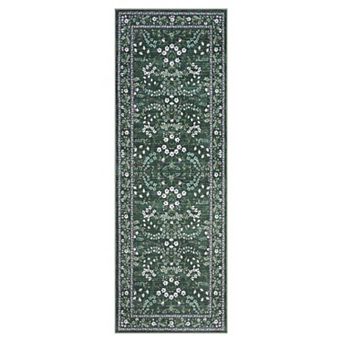 Modern Farmhouse Floral Runner & Area Rug Washable, Collapsible, Non-Slip, Low Pile Carpet