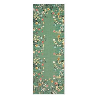 Runner Rug for Hallways, Floral Bathroom Rugs Non Slip Washable Runner, Low Pile Botanical Runner