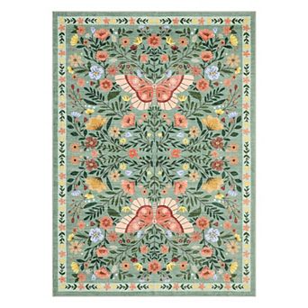 Washable Area Rug for Living Room - Soft Floral Carpet, Neutral Large Rug, Easy Care, Non-Slip