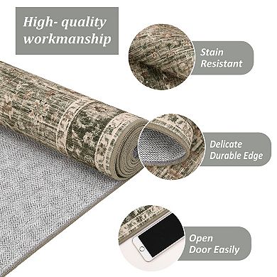 Vintage Style Area Rugs, Non Slip Runner Rugs with Rubber Backing Soft Rug Distressed Carpet Runner