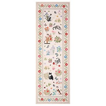 Washable Runner Rug Non-Slip, Cute Cat and Animal Print, Smudge Resistant, Soft Low Pile Mat