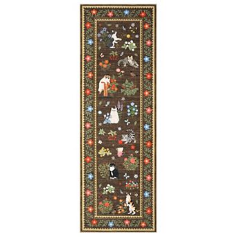 Washable Runner Rug Non-Slip, Cute Cat and Animal Print, Smudge Resistant, Soft Low Pile Mat
