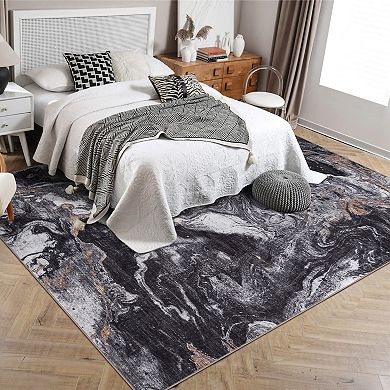 Soft Washable Boho Runner Rug Modern Abstract Low Pile Non-Slip Carpet for Bedroom, Entryway