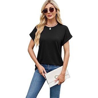 Women's T Shirts Short Sleeve Crewneck Summer Tops Casual Loose Basic Tee Shirts Trendy Clothes