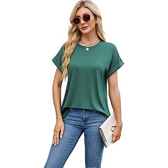 Women's T Shirts Short Sleeve Crewneck Summer Tops Casual Loose Basic Tee Shirts Trendy Clothes