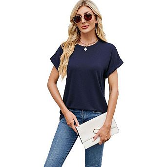 Women's T Shirts Short Sleeve Crewneck Summer Tops Casual Loose Basic Tee Shirts Trendy Clothes