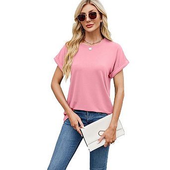 Women's T Shirts Short Sleeve Crewneck Summer Tops Casual Loose Basic Tee Shirts Trendy Clothes