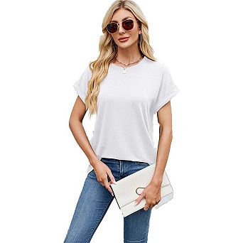 Women's T Shirts Short Sleeve Crewneck Summer Tops Casual Loose Basic Tee Shirts Trendy Clothes