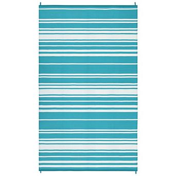 Waterproof Reversible Outdoor Rug, Modern Striped Plastic Straw Patio Mat, Easy Clean, UV Resistant