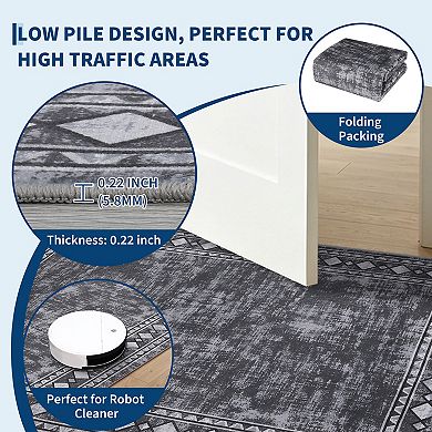Machine Washable Area Rug Modern Geometric Edgeed Carpet, Non-Slip, Low Pile, Mark-Resistant