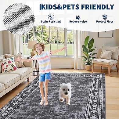 Machine Washable Area Rug Modern Geometric Edgeed Carpet, Non-Slip, Low Pile, Mark-Resistant