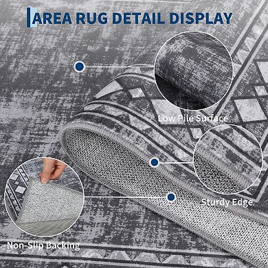 Machine Washable Area Rug Modern Geometric Edgeed Carpet, Non-Slip, Low Pile, Mark-Resistant