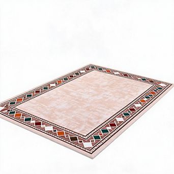 Machine Washable Area Rug Modern Geometric Edgeed Carpet, Non-Slip, Low Pile, Mark-Resistant