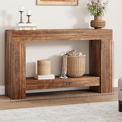 Farmhouse Entryway Table, 2-Tier Wooden Console Table Large Hallway Sofa Table with Storage
