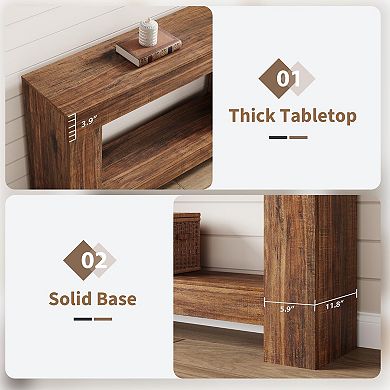 Farmhouse Entryway Table, 2-Tier Wooden Console Table Large Hallway Sofa Table with Storage