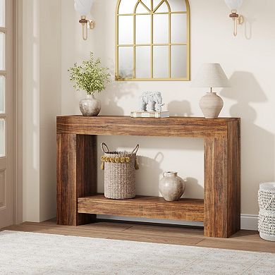 Farmhouse Entryway Table, 2-Tier Wooden Console Table Large Hallway Sofa Table with Storage