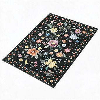 Washable Area Rug Non Slip, Ultra Soft Low Pile Boho Floral Carpet for Living Room Bedroom