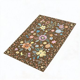 Washable Area Rug Non Slip, Ultra Soft Low Pile Boho Floral Carpet for Living Room Bedroom