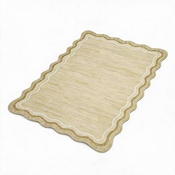 Scalloped Washable Area Rug Modern Low-Pile Non-Slip Carpet for Living Room, Bedroom, Dining Room