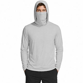 Men Sun Protection Hooded Long Sleeve Shirt Built-in Face Mask Neck Gaiter Quick Dry Fishing Tops