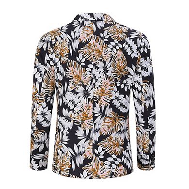 Men Palm Leaf Print Blazer Single Button Lapel Casual Suit Jacket For Party Wedding Holiday