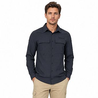 Men Long Sleeve Fishing Shirt Quick Dry Breathable Mesh Back Multi Pocket Outdoor Hiking Work Shirts