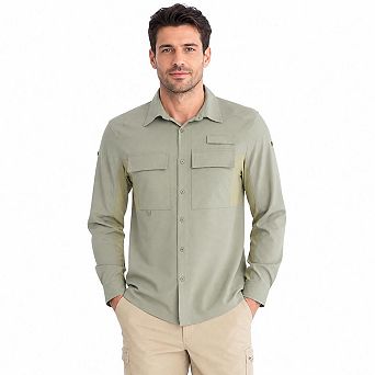 Men Long Sleeve Fishing Shirt Quick Dry Breathable Mesh Back Multi Pocket Outdoor Hiking Work Shirts