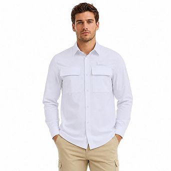 Men Long Sleeve Fishing Shirt Quick Dry Breathable Mesh Back Multi Pocket Outdoor Hiking Work Shirts