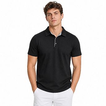 Men's Short Sleeve Polo T-Shirt Classic Collar Contrast Placket Casual Golf T Shirts