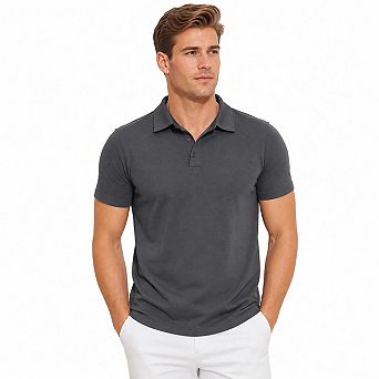 Men's Short Sleeve Polo T-Shirt Classic Collar Contrast Placket Casual Golf T Shirts
