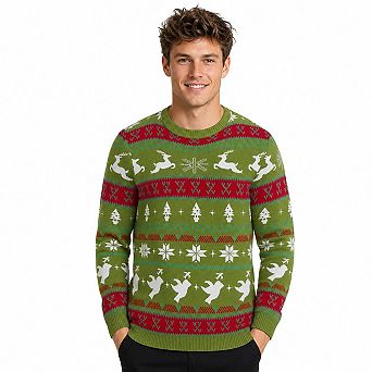 Men's Ugly Christmas Crew Neck Sweater Reindeer Snowflake Fair Isle Jacquard Knit Pullover