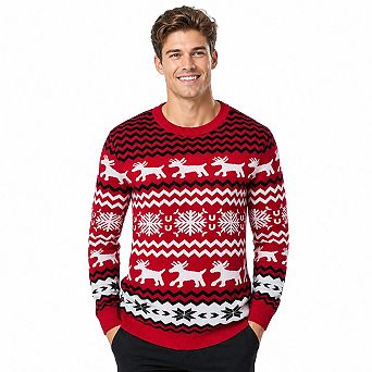 Men's Ugly Christmas Crew Neck Sweater Reindeer Snowflake Fair Isle Jacquard Knit Pullover