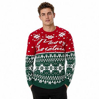 Men's Ugly Christmas Crew Neck Sweater Reindeer Snowflake Fair Isle Jacquard Knit Pullover