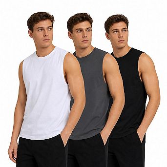 3 Pack Men's Crew Neck Tank Tops Soft Sleeveless Undershirt Casual Workout Athletic Vest
