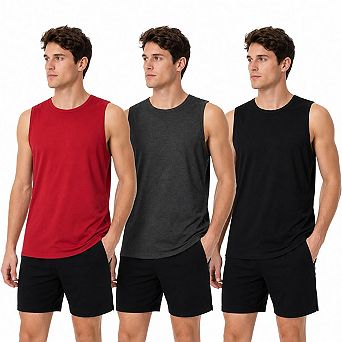 3 Pack Men's Crew Neck Tank Tops Soft Sleeveless Undershirt Casual Workout Athletic Vest