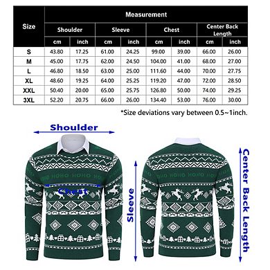 Men's Ugly Christmas Crew Neck Sweater Reindeer Gift Tree HOHO Jacquard Knit Pullover