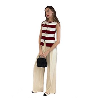 Women's Striped Knit Vest Top Crew Neck Sleeveless Versatile Top