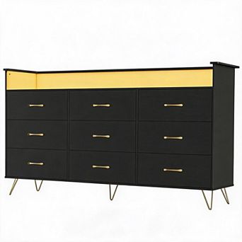 Modern 9-Drawer Tall Dresser with APP Controlled RGB LED Lights, Charging Station